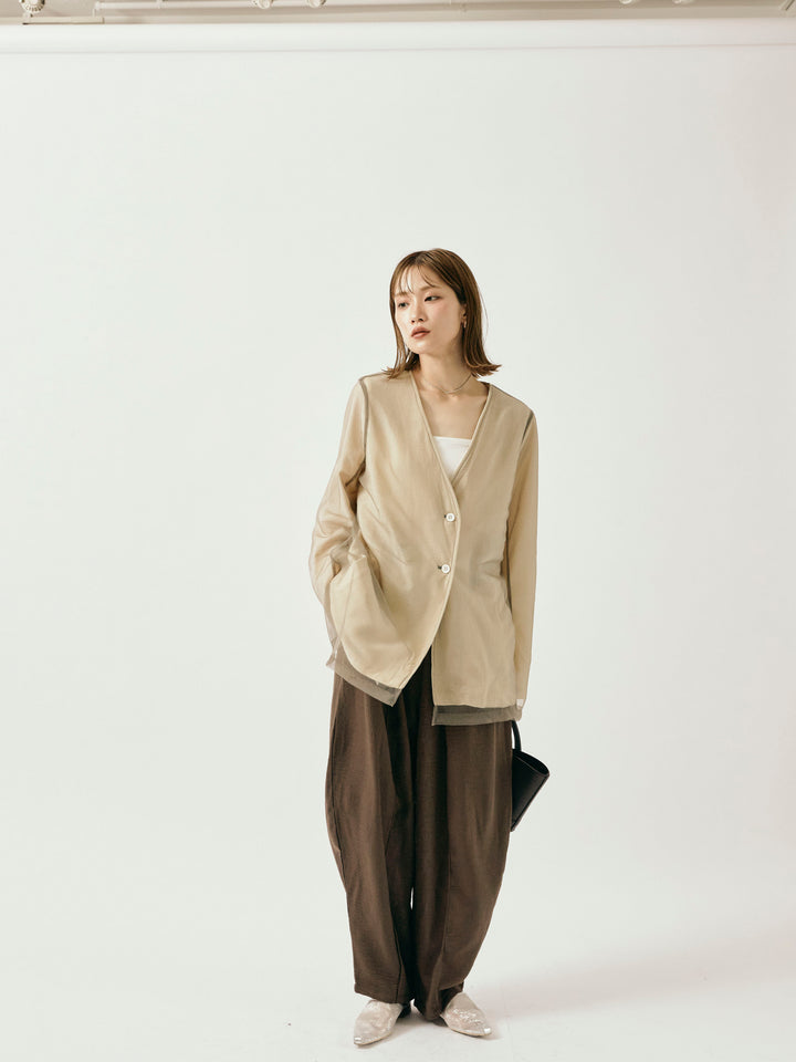 [予約]リネンライクベイカーバルーンパンツ/ブラウン
