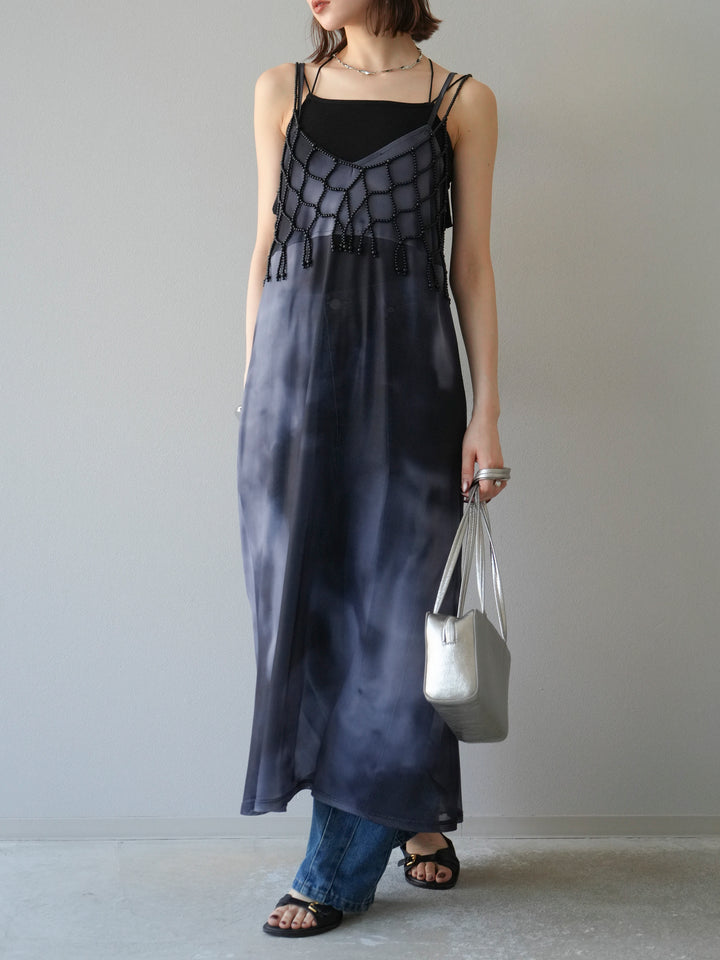 [予約タイダイ柄シアーキャミワンピース/モノトーン