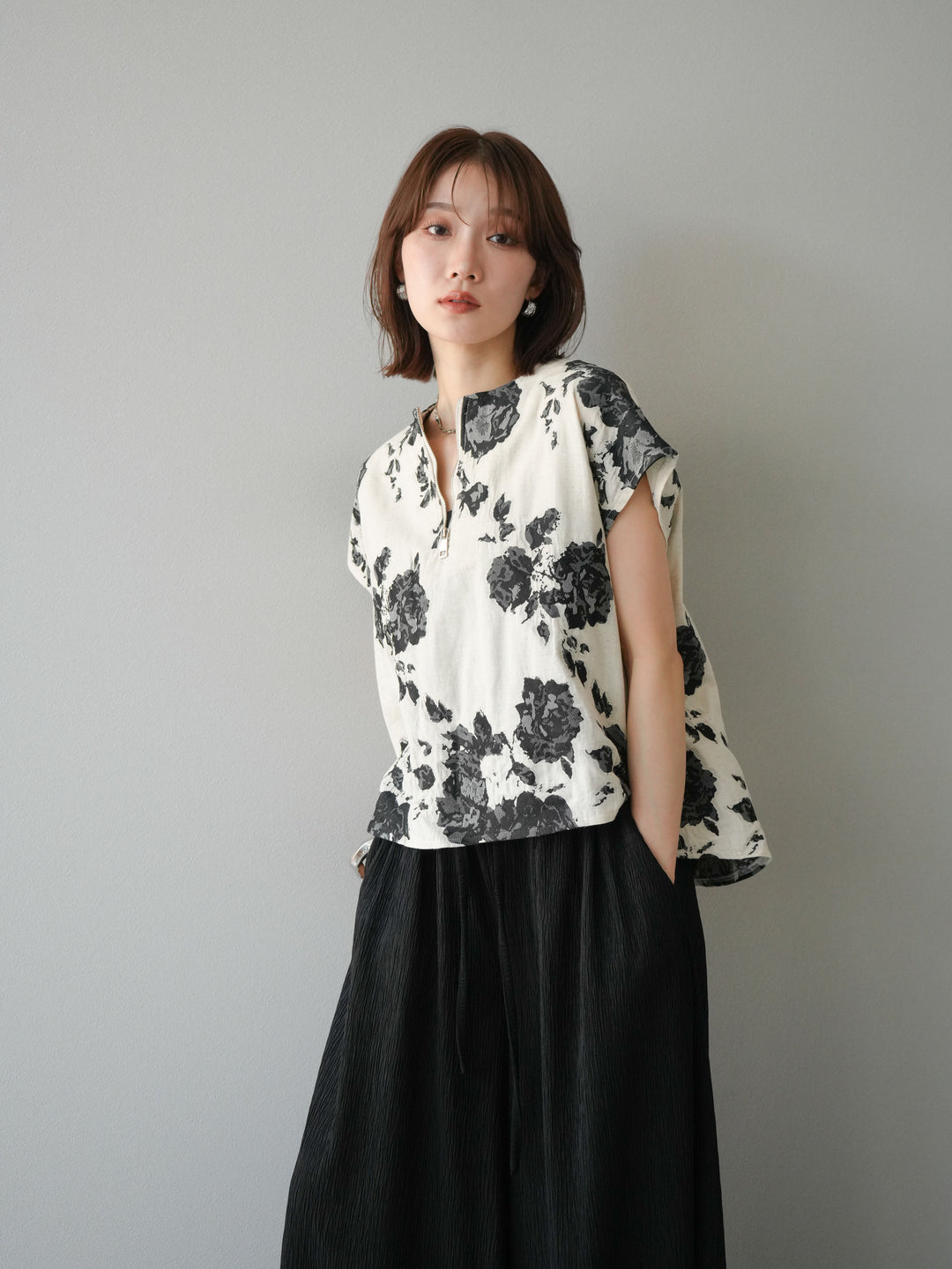 [予約]ジャガードZIPプルオーバー/ブラック