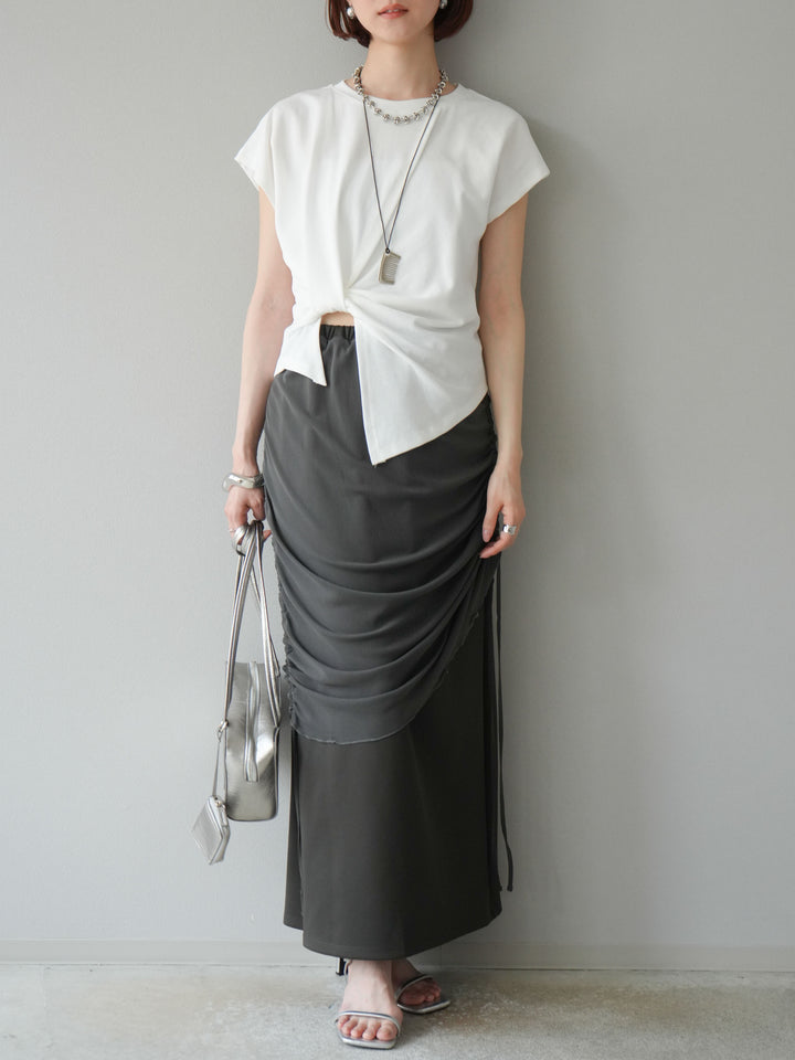 [予約]シアーレイヤードタイトスカート/チャコール