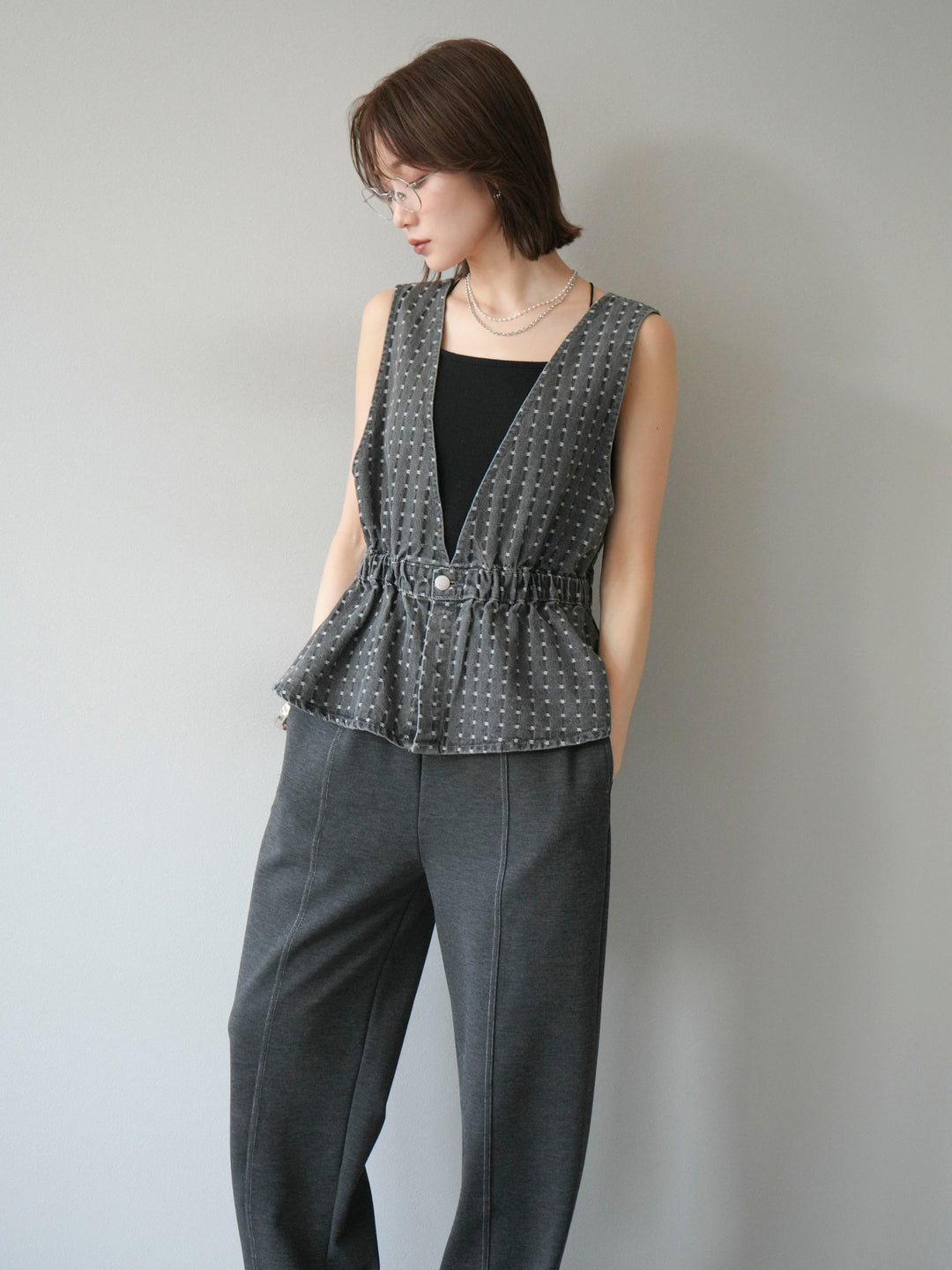 [予約]ジャガードデニム２WAYビスチェ/ブラック