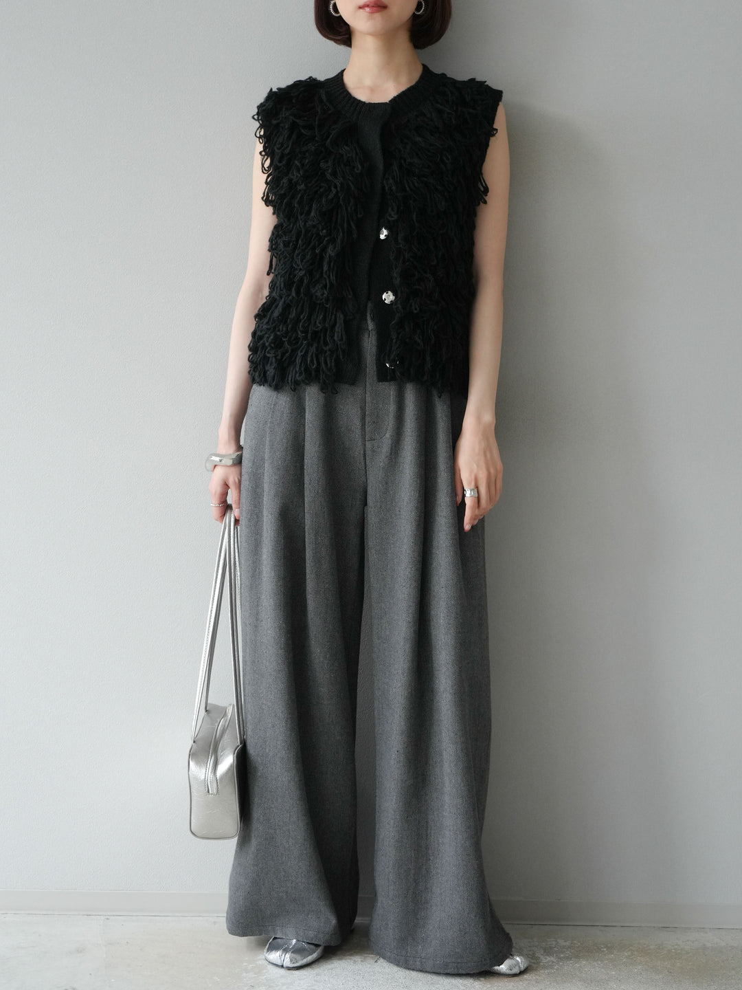 [予約]ツイードタッチタックワイドパンツ/ダークグレー