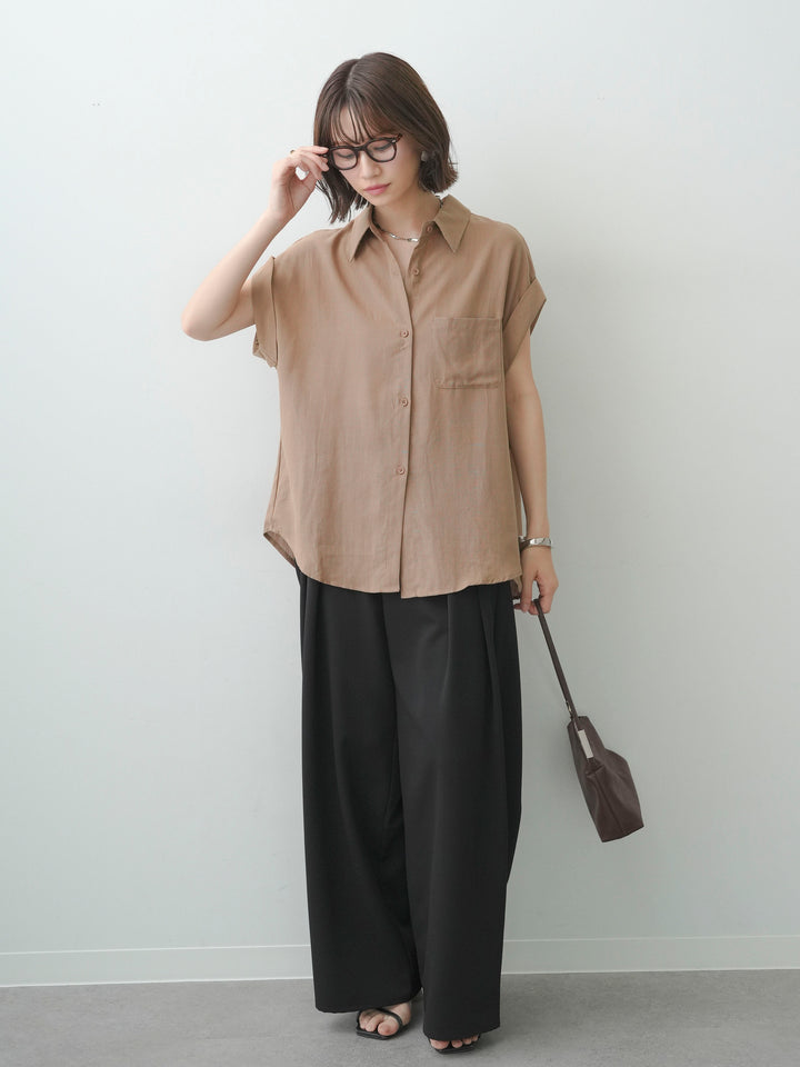 [SET]バックレースフレンチシャツ+クレープデシンタックワイドパンツ(2set)