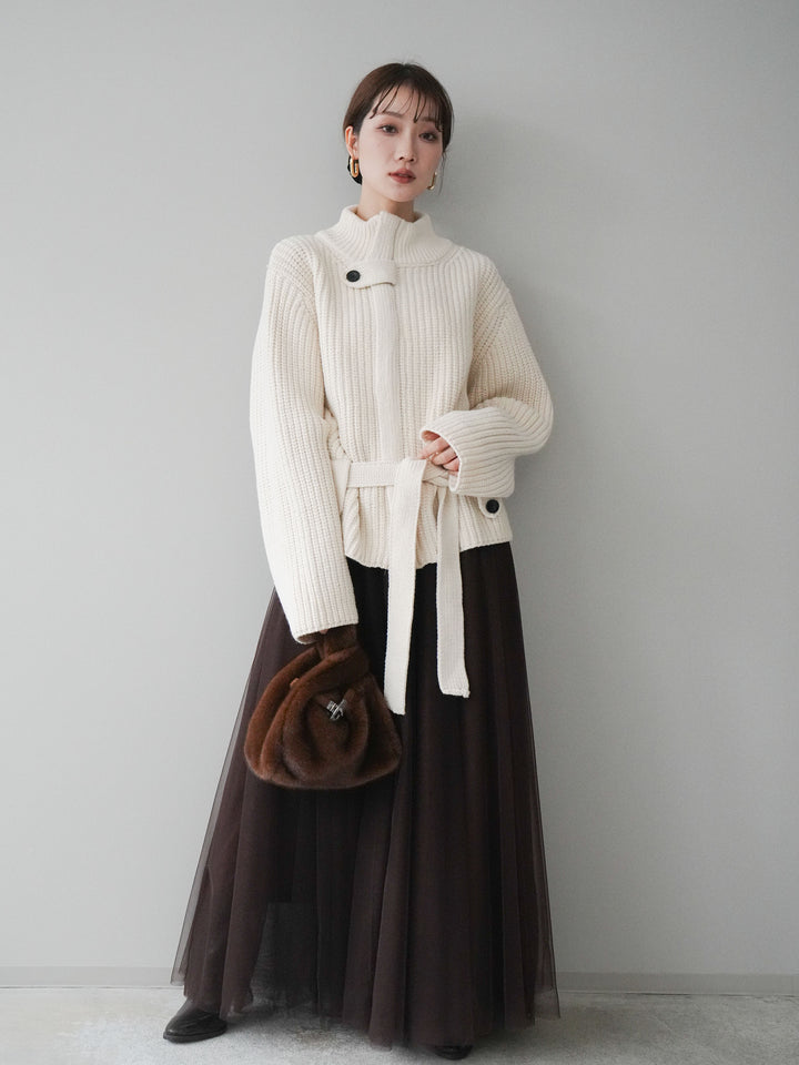 [SET]畦編みボトルネックZIPニットカーディガン+畦編みボトルネックZIPニットカーディガン(2set)