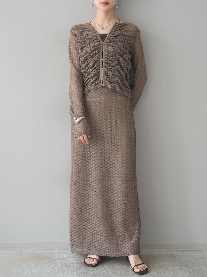 【預購】鏤空緊身裙/棕色