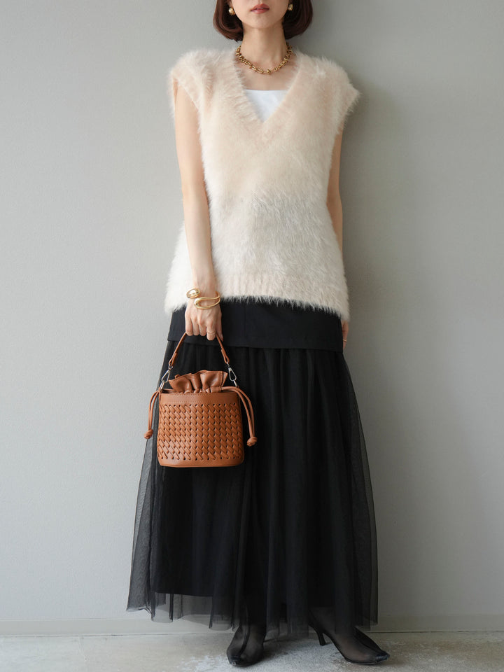 [予約]エステル切替チュールスカート/ブラック