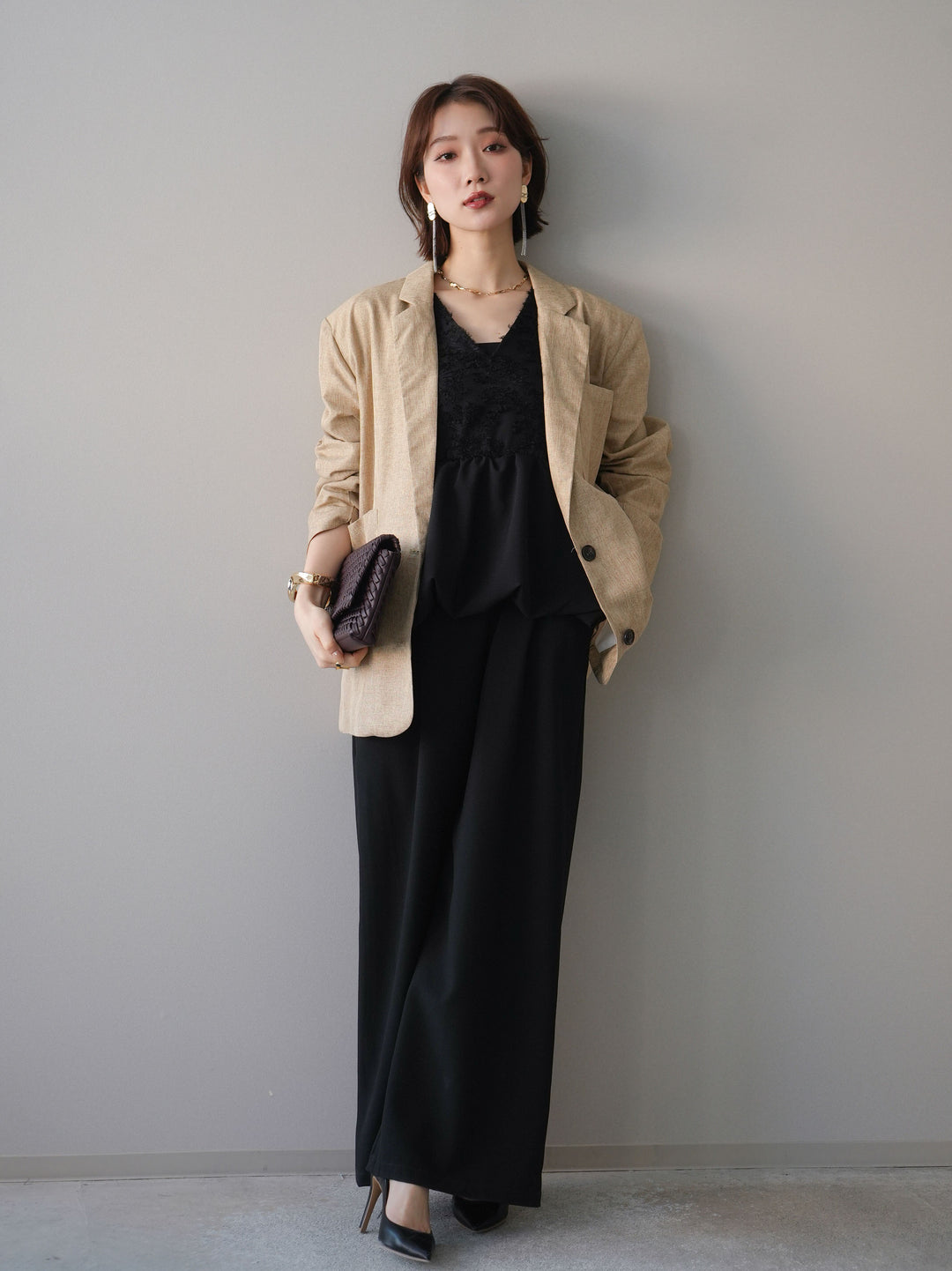 [SET]ジャガードレースぺプラムドッキングサロペット+選べるアクセセット(2set)