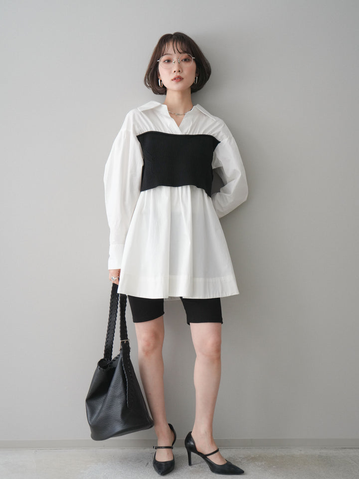 [予約]ニットビスチェドッキングフレアシャツチュニック/offwhite