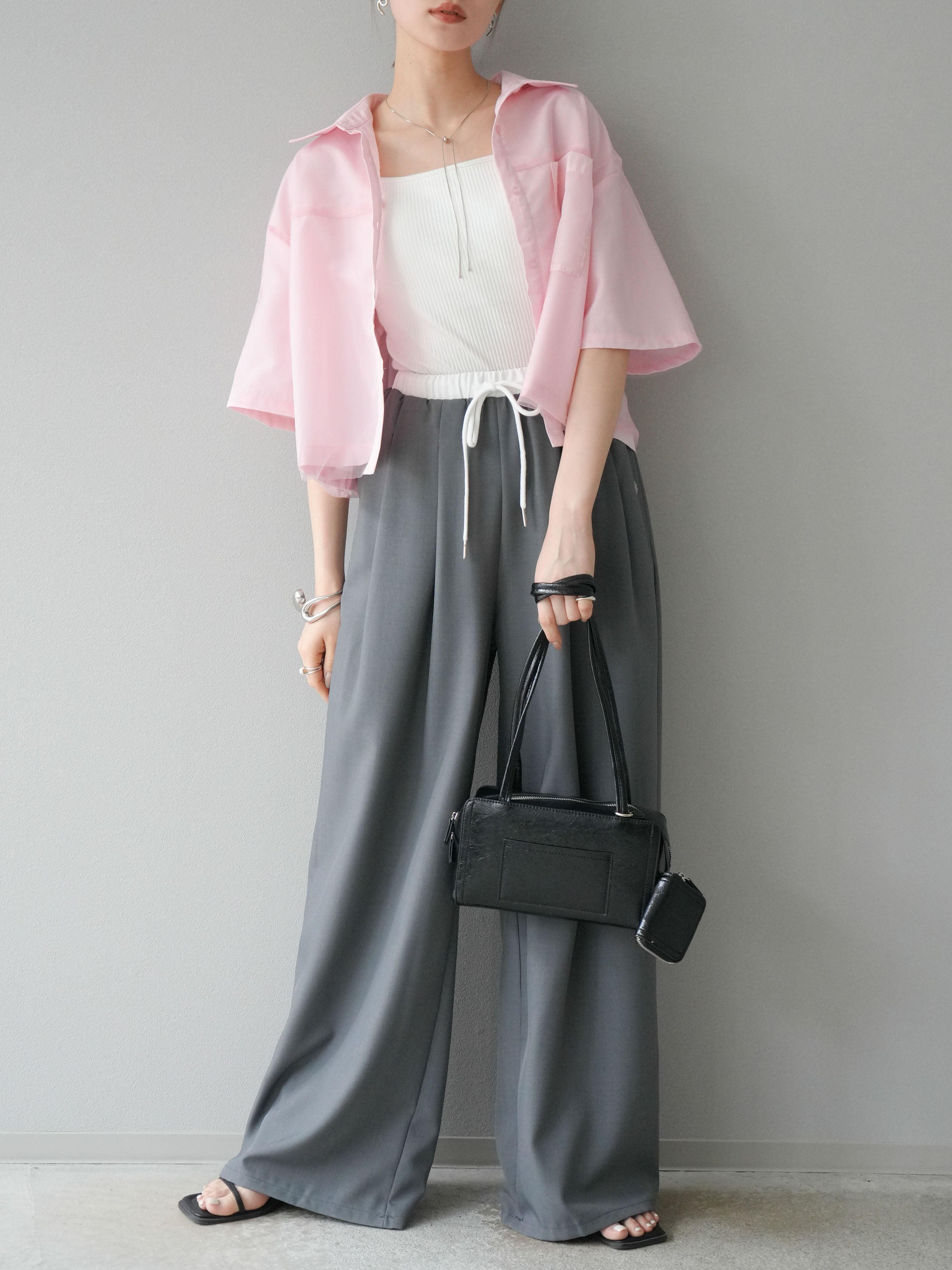 予約]ダブルウエストワイドパンツ/グレー – Lumier