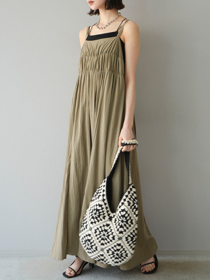 [SET]レーヨンシャーリングキャミワンピース+カップ付きバッククロスキャミソール(2set)