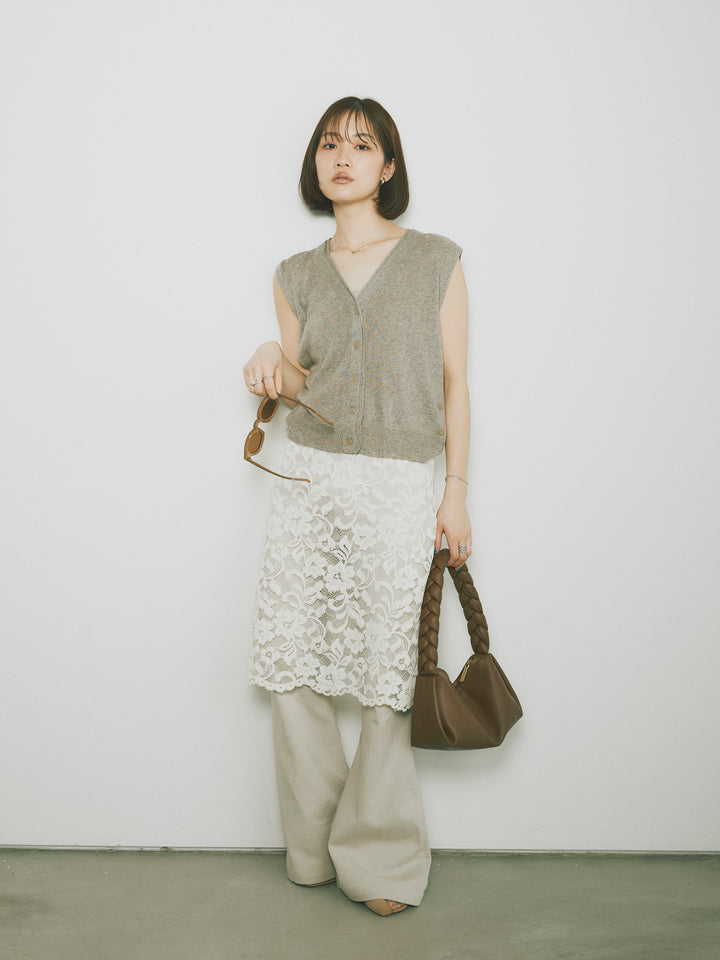 [SET]2WAYデザインニットベスト+レイヤードスカートセットフレアパンツ(2set)