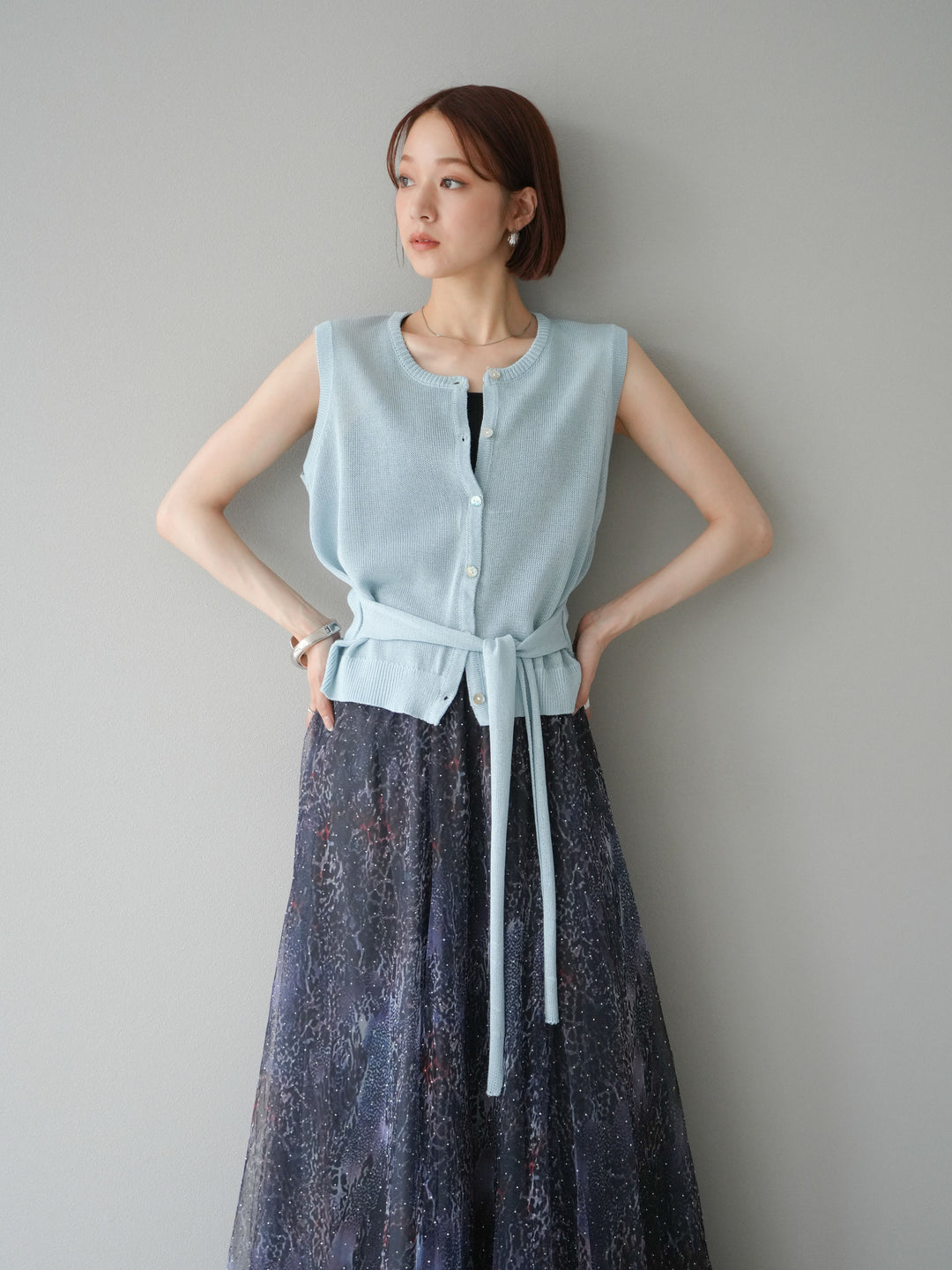 [予約]ウエストベルトニットベスト/ブルー