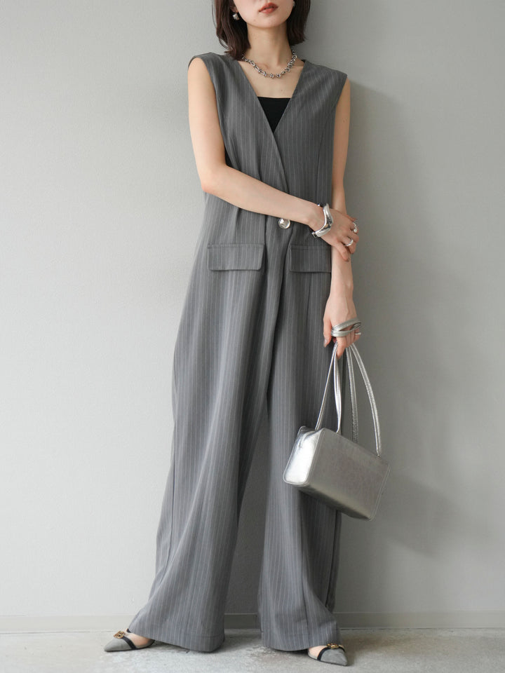 [予約]ストライプラップデザインオールインワン/グレー