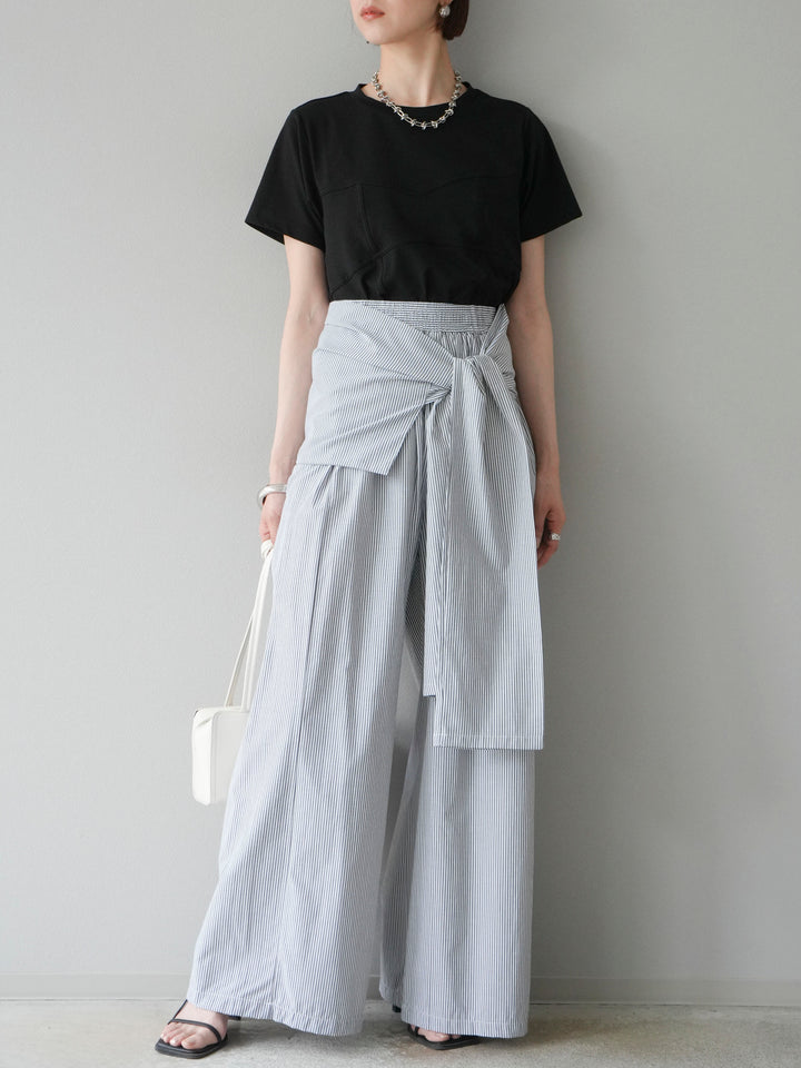 【預購】條紋休閒褲帶皮帶/黑條紋