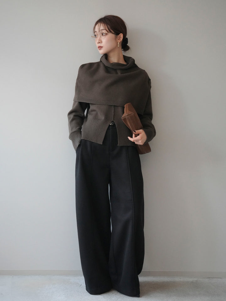 [予約]フロントスリットネックアンサンブルニット/khaki