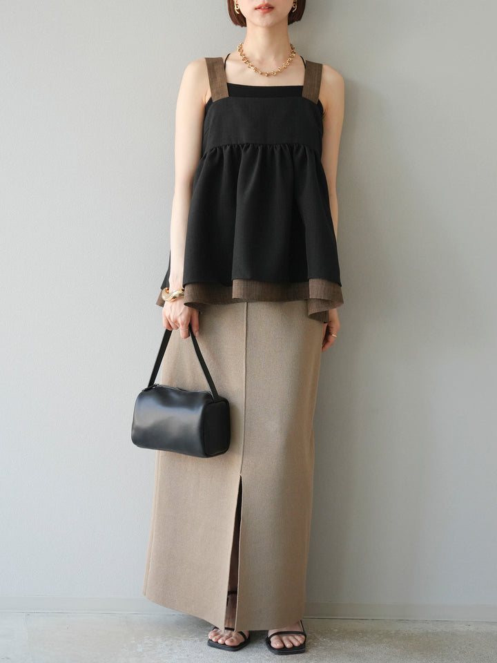 [予約]レーヨンポリIラインニットスカート/ベージュ