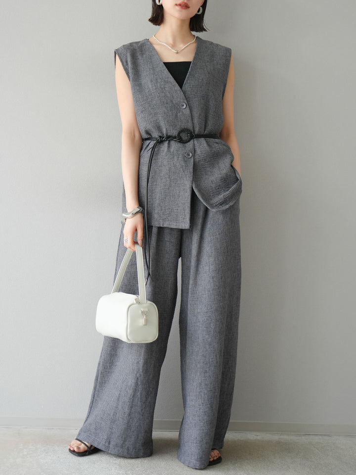 [SET]ベルト付リネンタッチベスト＆ワイドパンツSET UP(2set)