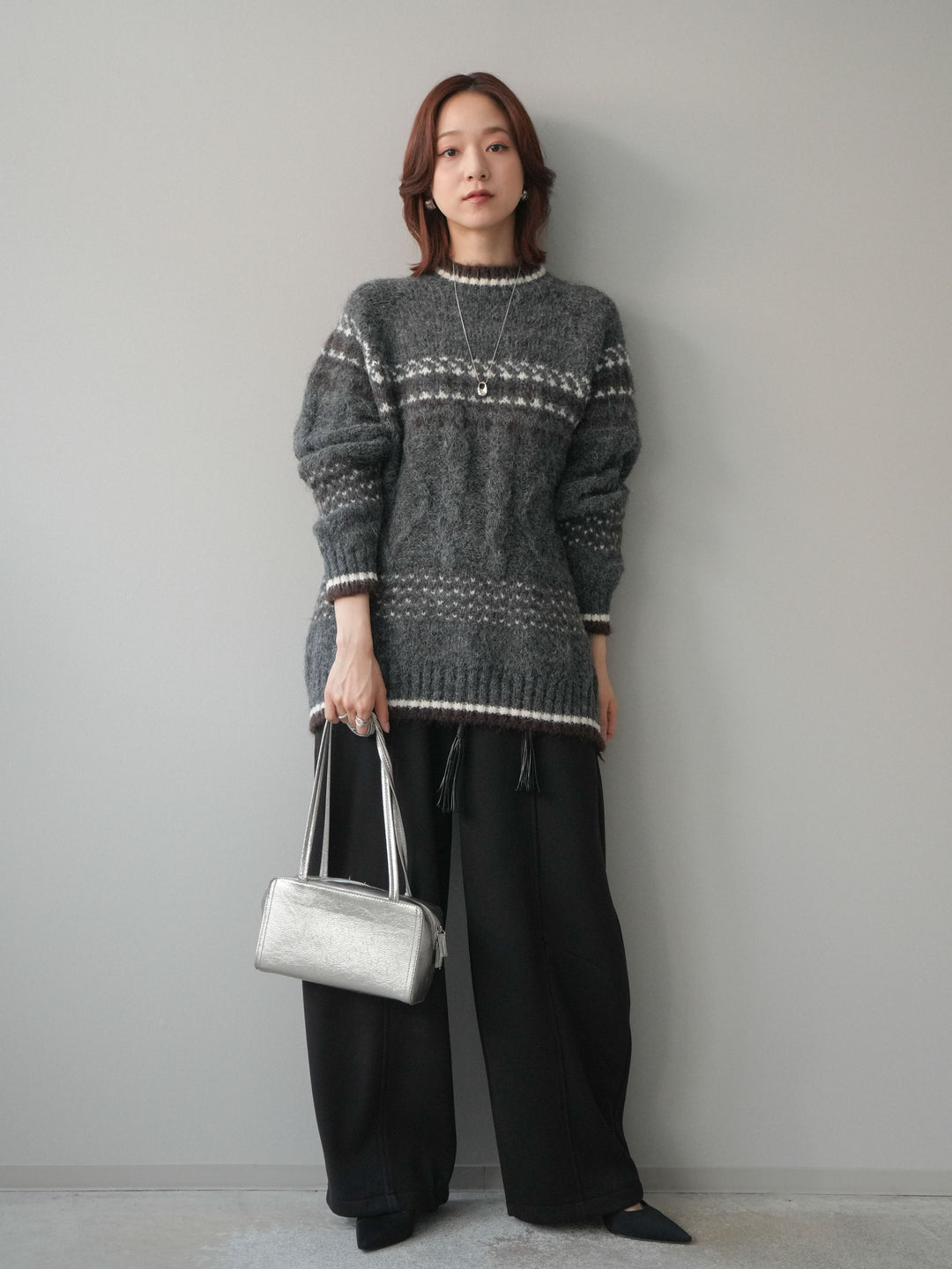 [予約]ベルト付裏起毛センターシームカーブパンツ/black