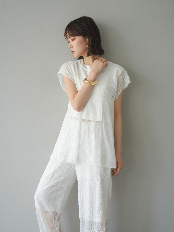 【預購】拼布蕾絲法式套頭衫/白色