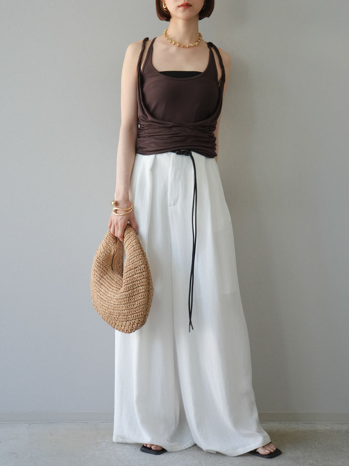 [予約]ロープデザインベルトリネンタッチワイドパンツ/オフ