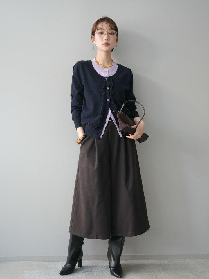 [予約]配色レイヤードフリルデザインニットカーディガン/black