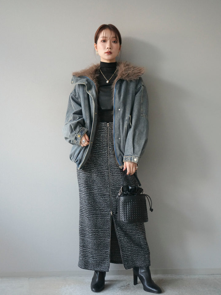 [予約]デニムxファーブルゾン/denimbrown