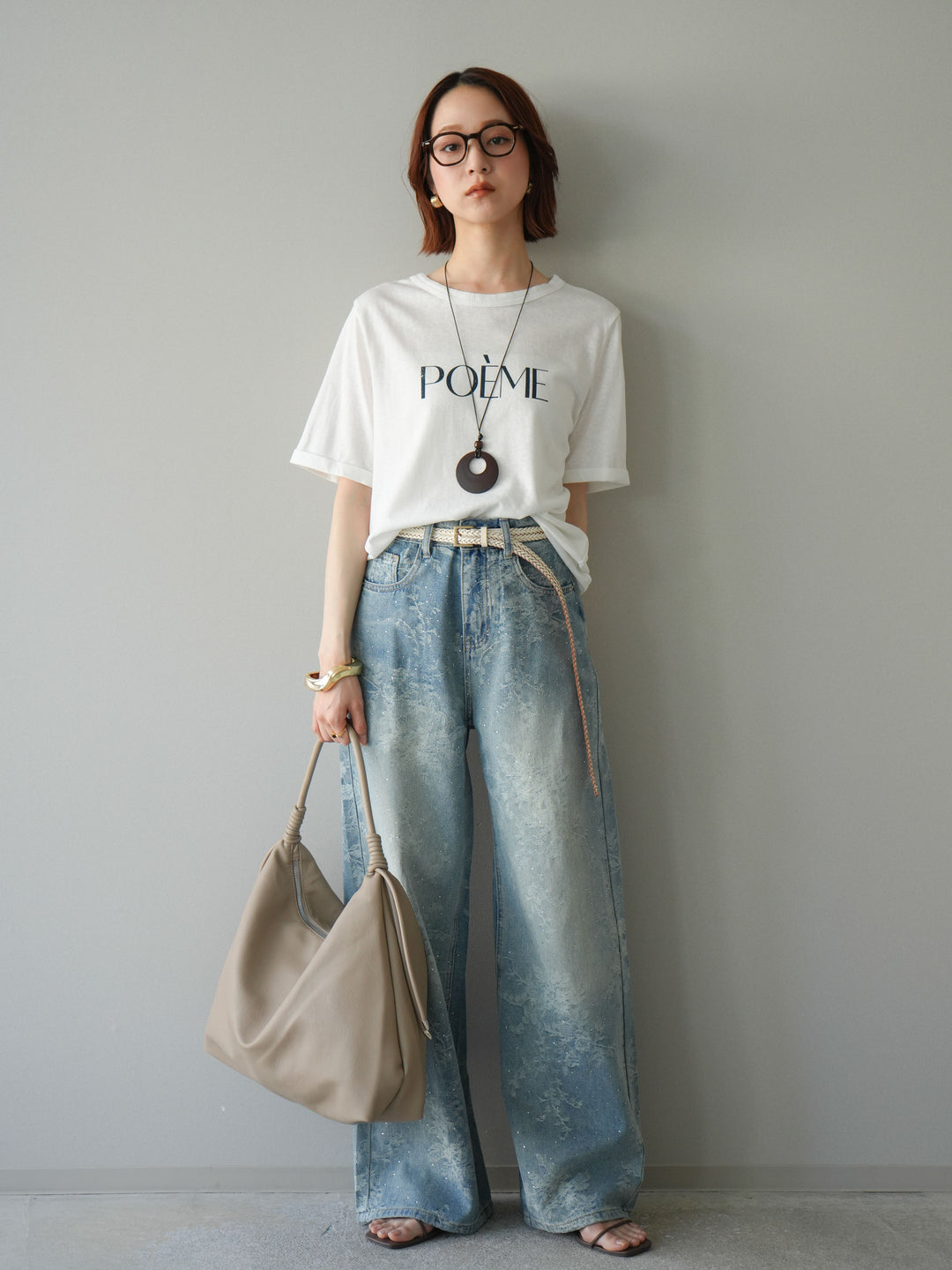 [予約]サークルネックレス付ロゴTシャツ/white