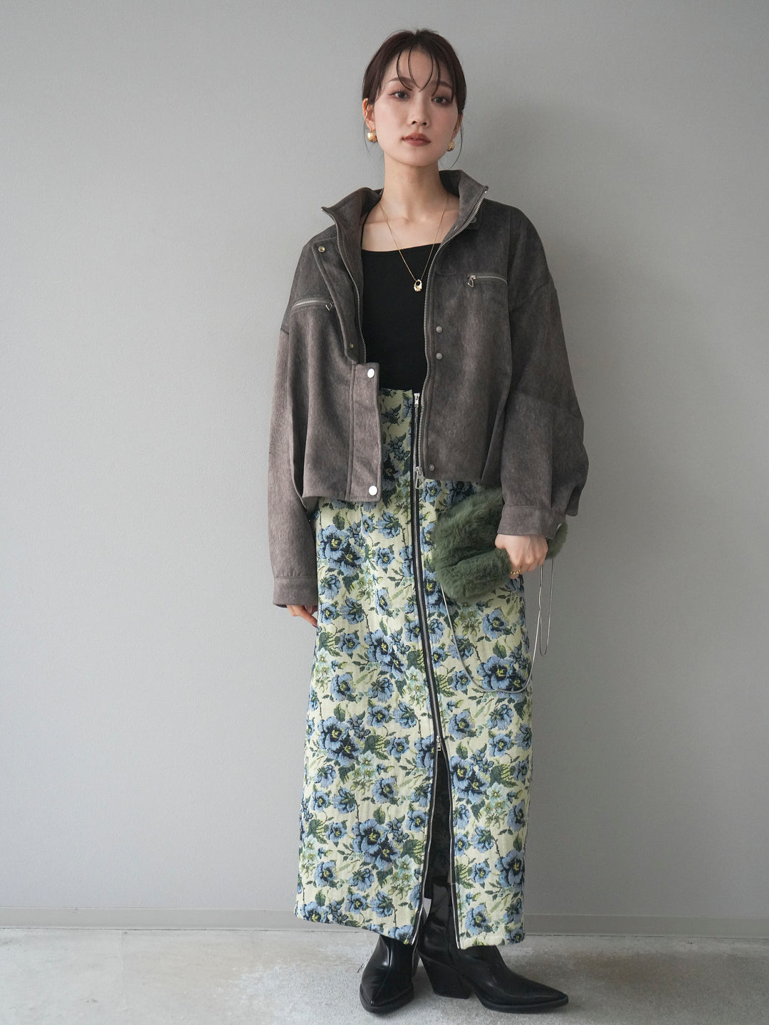 [予約]スエードジップデザインブルゾン/gray