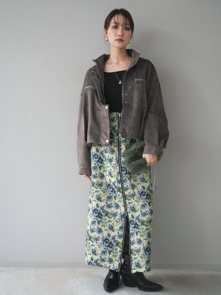 [予約]スエードジップデザインブルゾン/gray