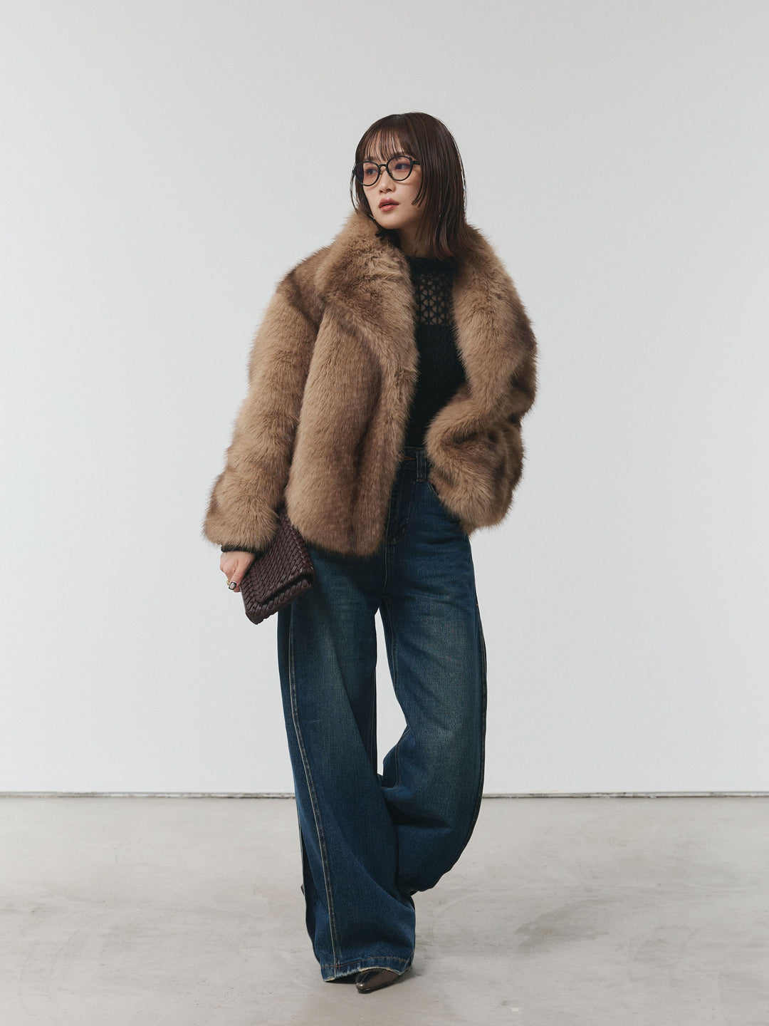 【Allure】[SET]フラワーレーストップス+フェイクファービックカラージャケット(2set)