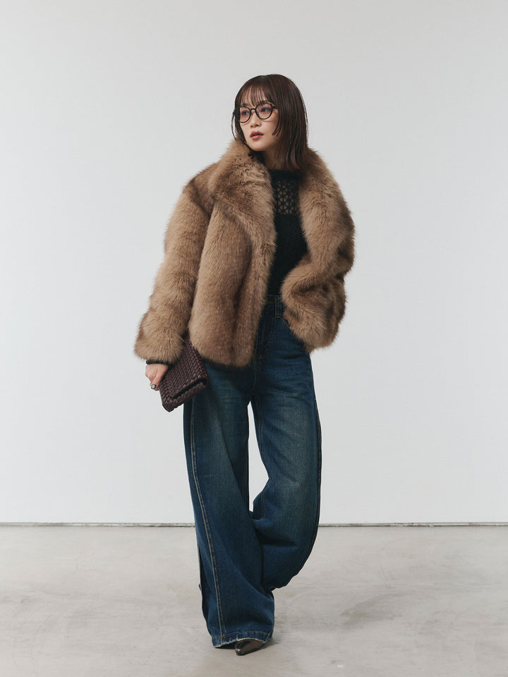 【Allure】[SET]フラワーレーストップス+フェイクファービックカラージャケット(2set)