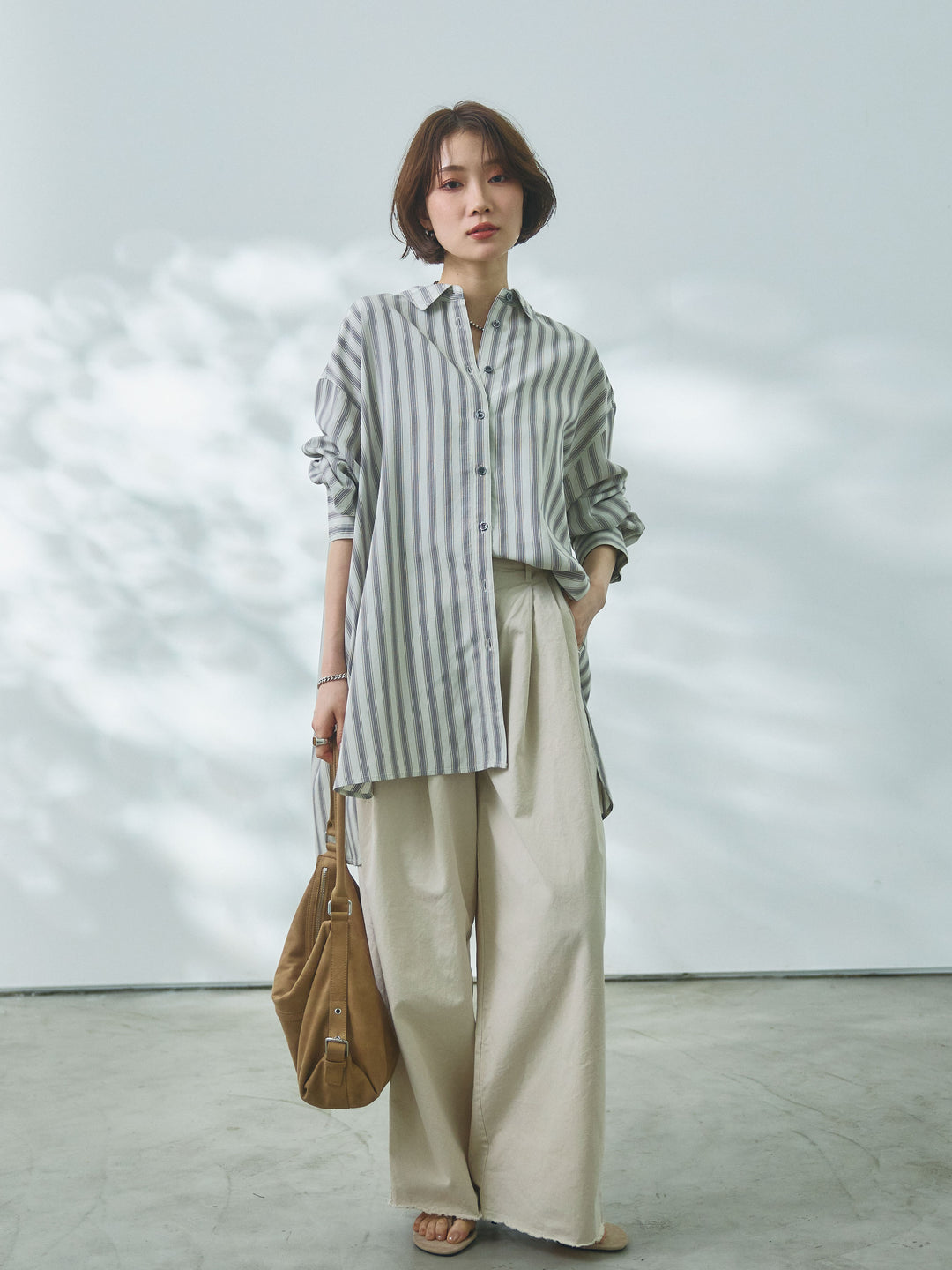 【Allure】[SET]ストライプオーバーシャツ+ストライプオーバーシャツ(2set)