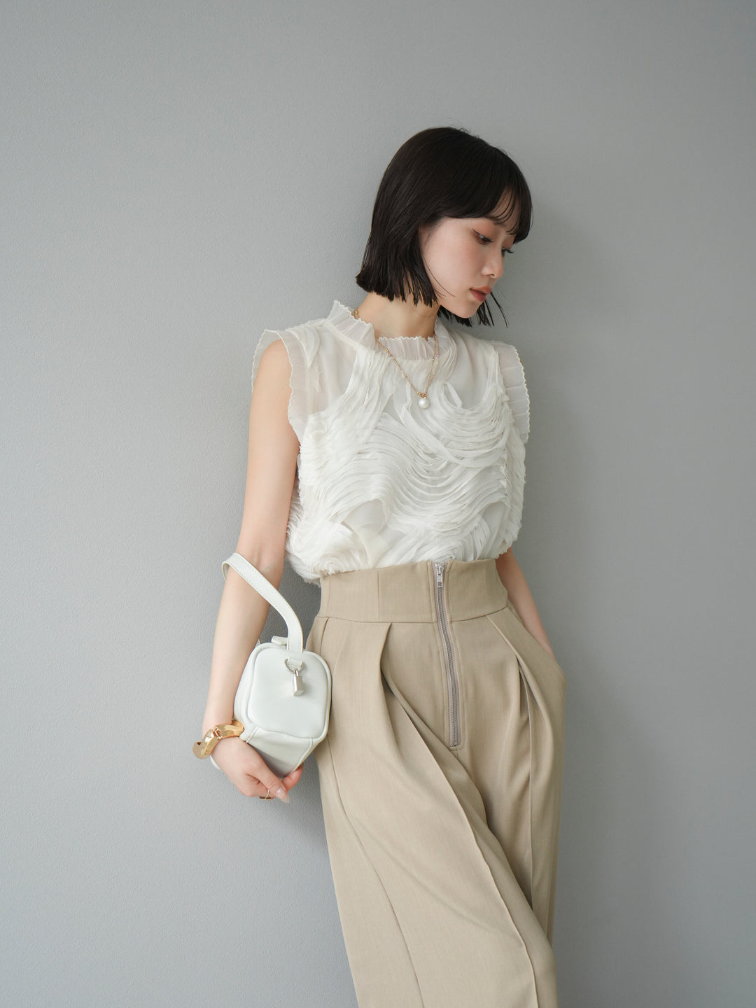 [予約]ワンハンドルスクエアミニバッグ/ホワイト