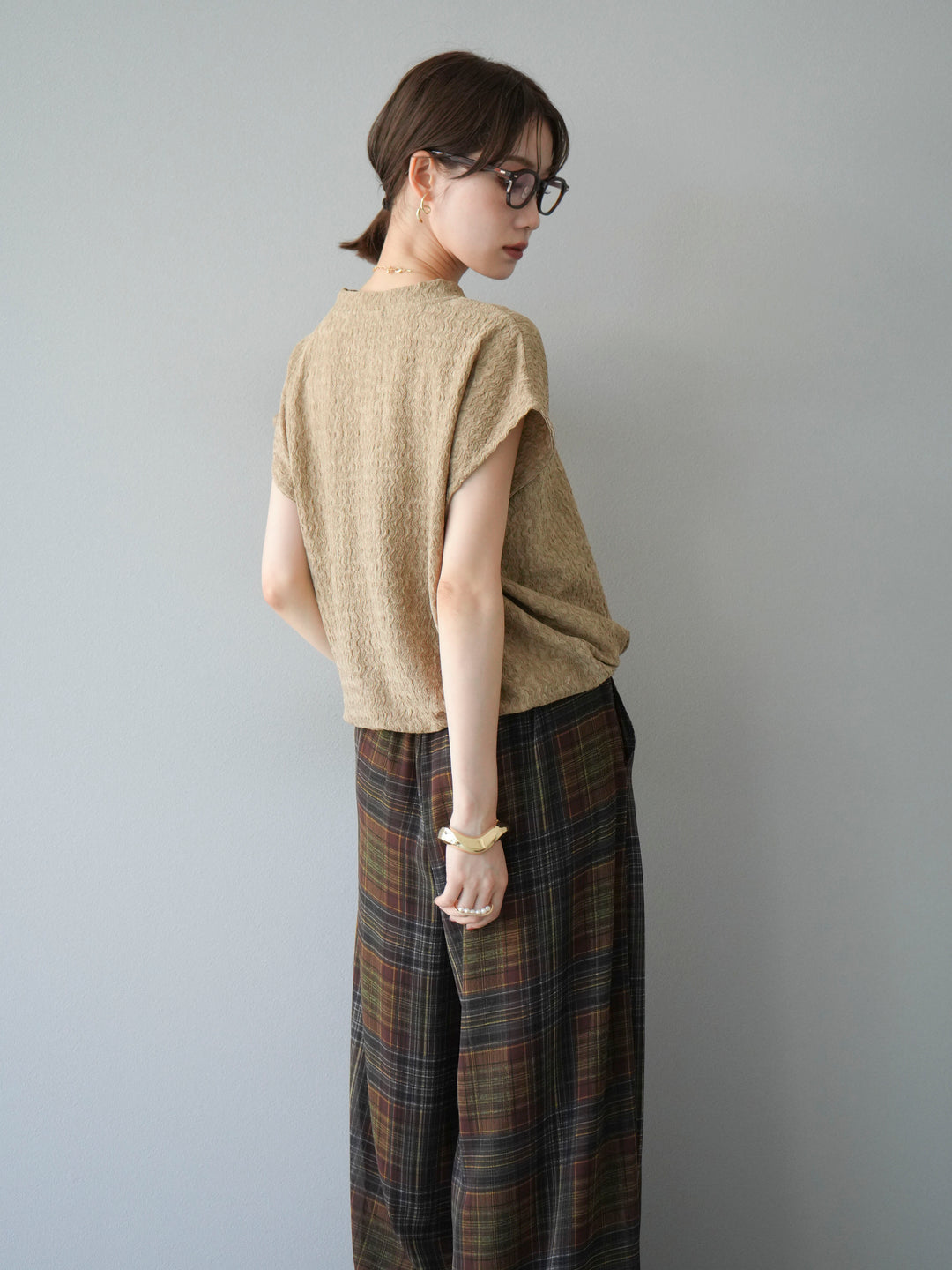 【預購】抽繩提花套頭衫/米色