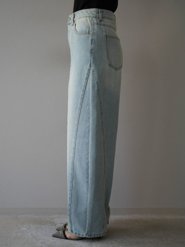 [予約]切替デザインカーブデニム/ブリーチ