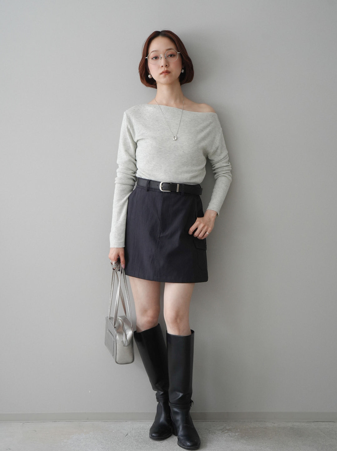 [予約]ベルト付カーゴミニスカート/black