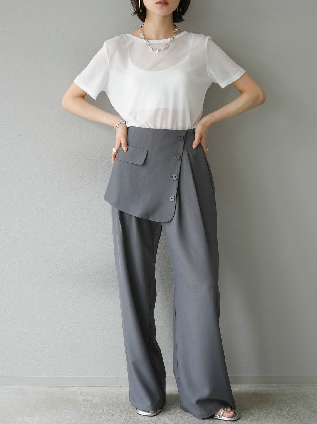 [Pre-order] Front flap slacks pants/gray