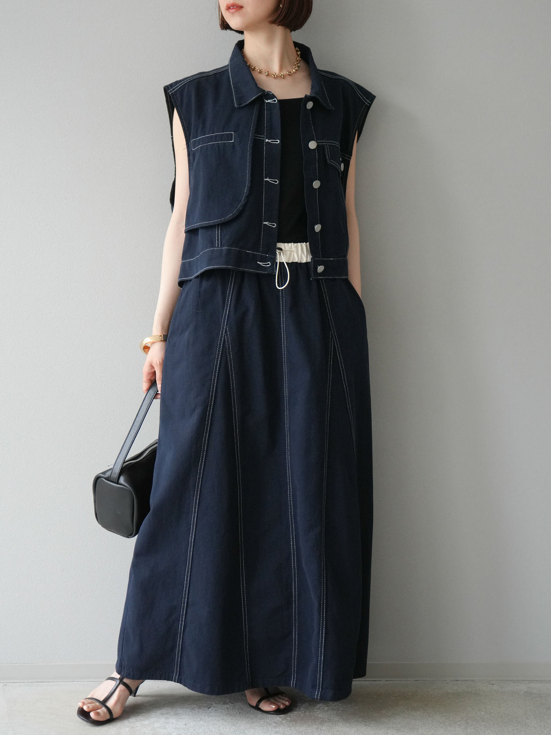 [SET]ステッチコットンツイルベスト＆スカートSET UP(2set)