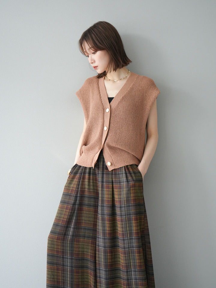 [予約]ゴールドボタンVネックニットカーディガン/ベージュ