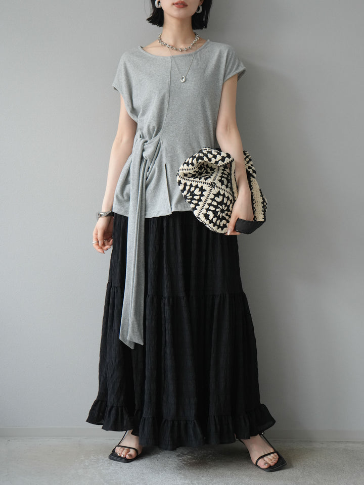 [予約]ワッシャーティアードスカート/ブラック