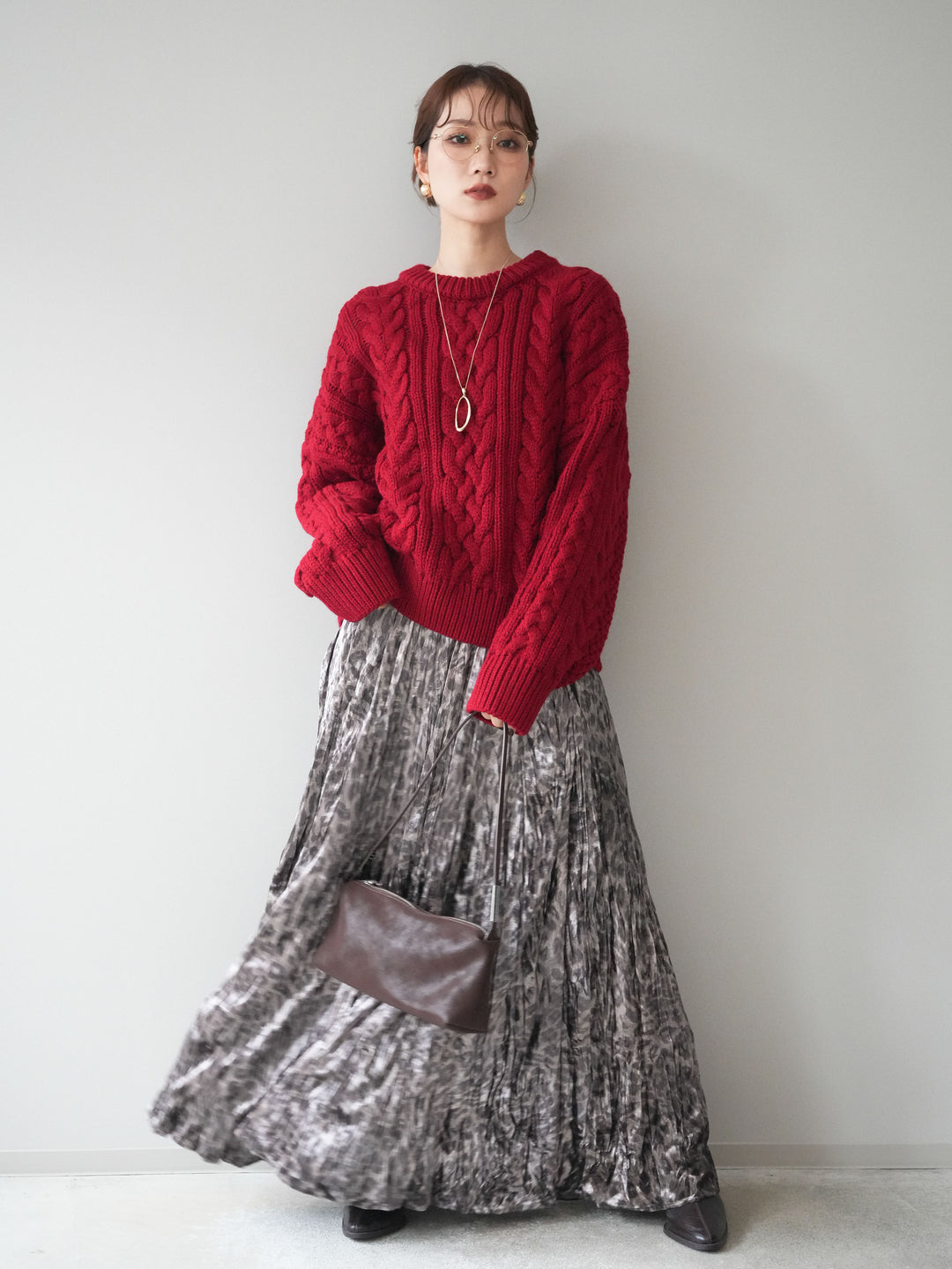 [予約]レオパードベロアワッシャーロングスカート/gray