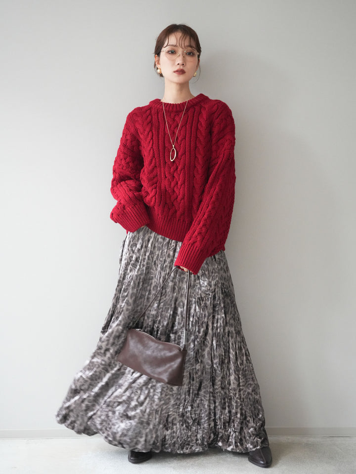 [予約]レオパードベロアワッシャーロングスカート/gray