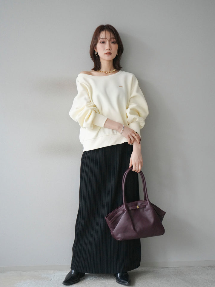 [予約]プレート付裏起毛ワンショルプルオーバー/ivory