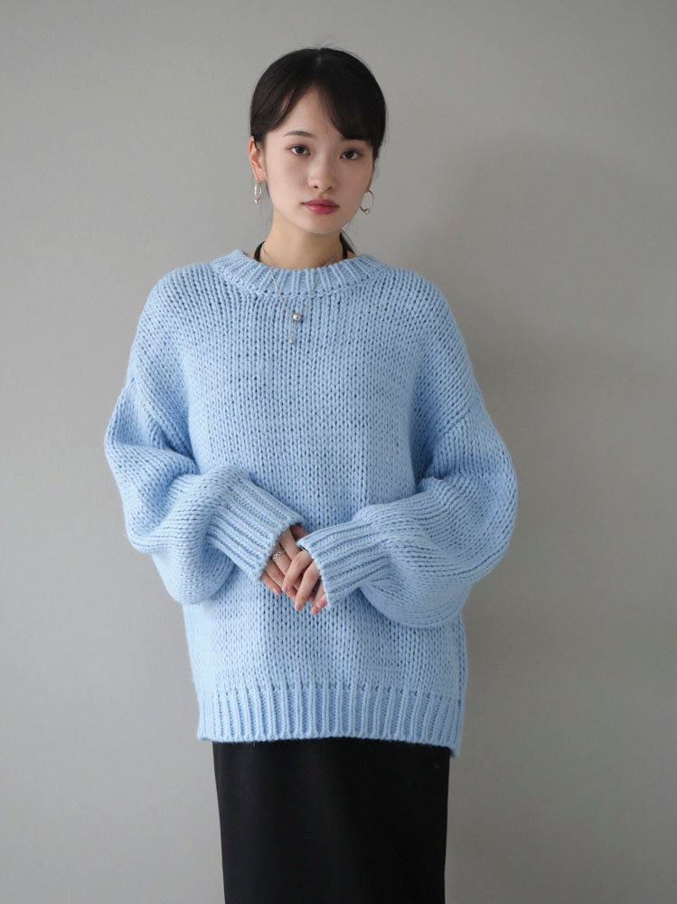 [Pre-order] Rib knit crew neck over knit pullover/blue