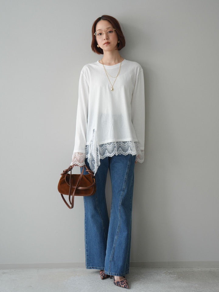 [予約]サイドラインフレアデニムパンツ/blue