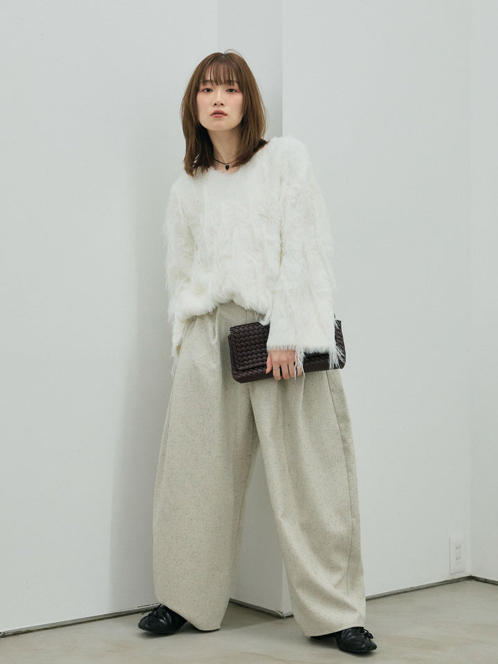 【Allure】[SET]フェザーフリンジシャギーニットプルオーバー+モックスカルゼサイドタックコクーンパンツ(2set)