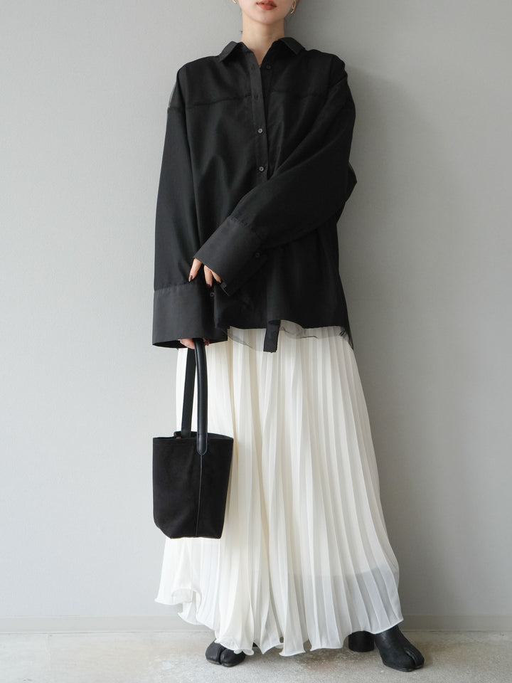 [予約]シフォンプリーツパイピングスカート/アイボリー