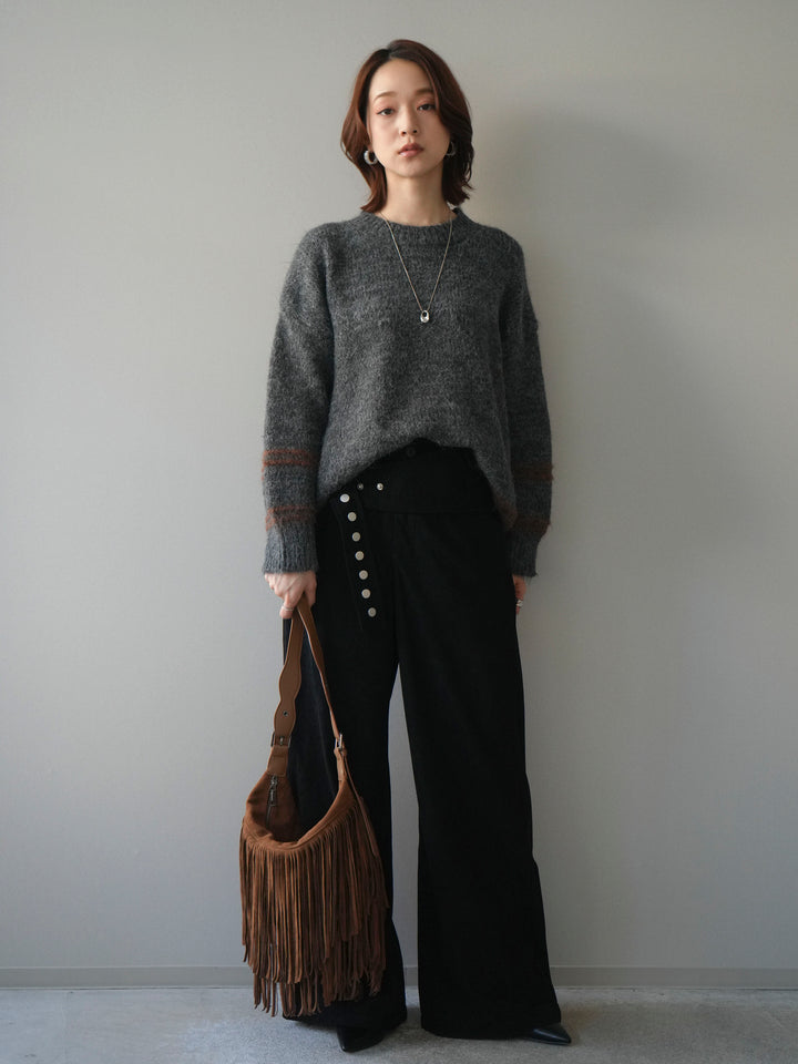 [予約]クルーネックラインボーダーニットプルオーバー/gray