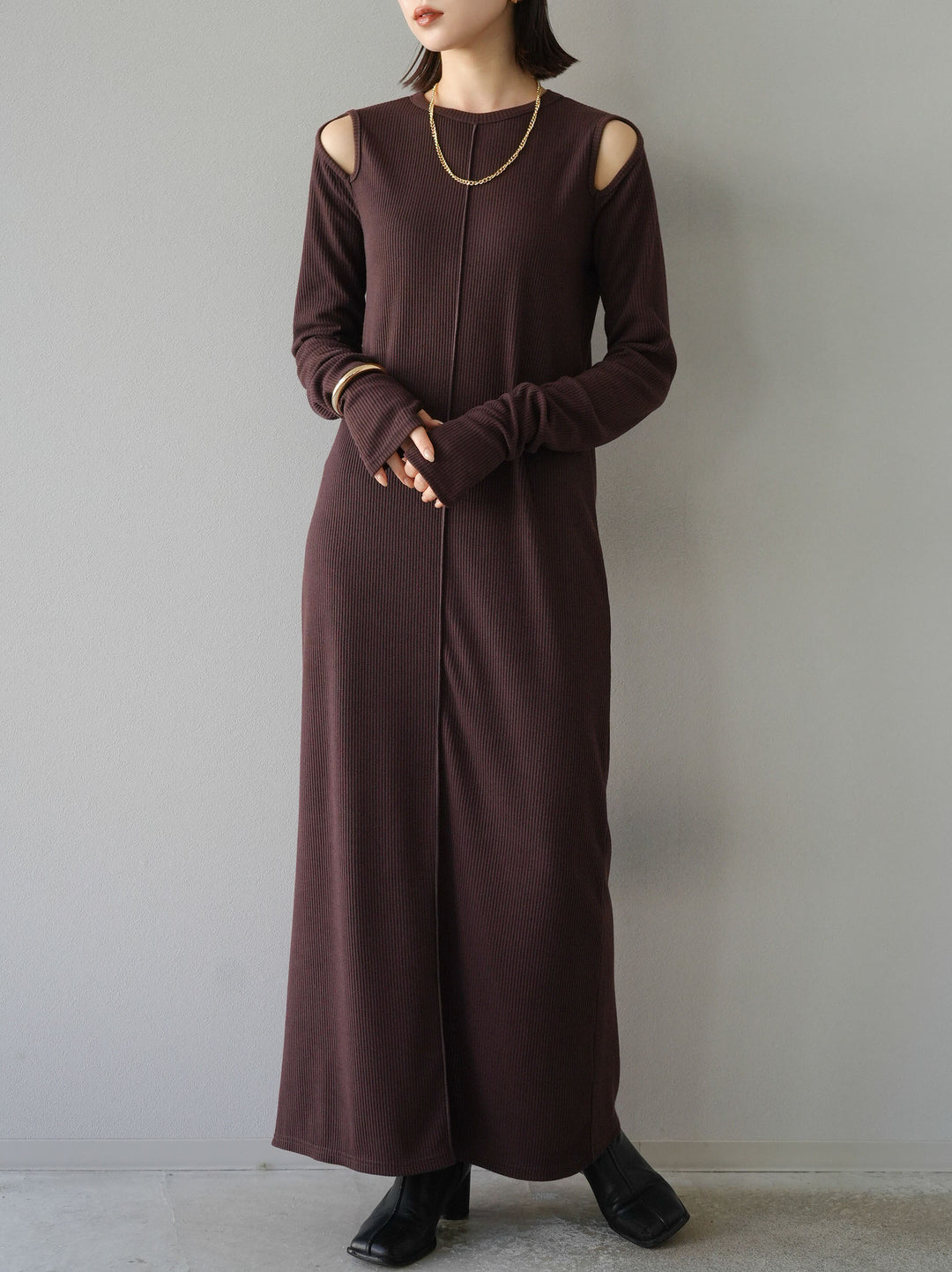 [SET] 鏤空羅紋長袖洋裝+可選配件套裝（2套）