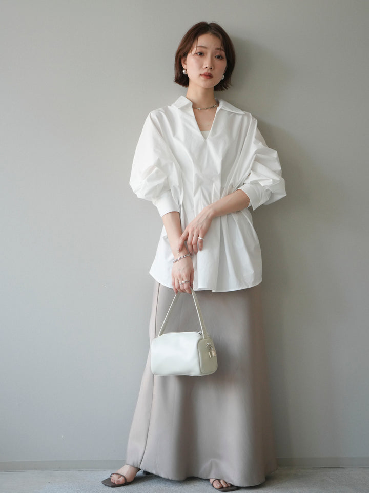 [予約]ウエストギャザースキッパーシャツ/white